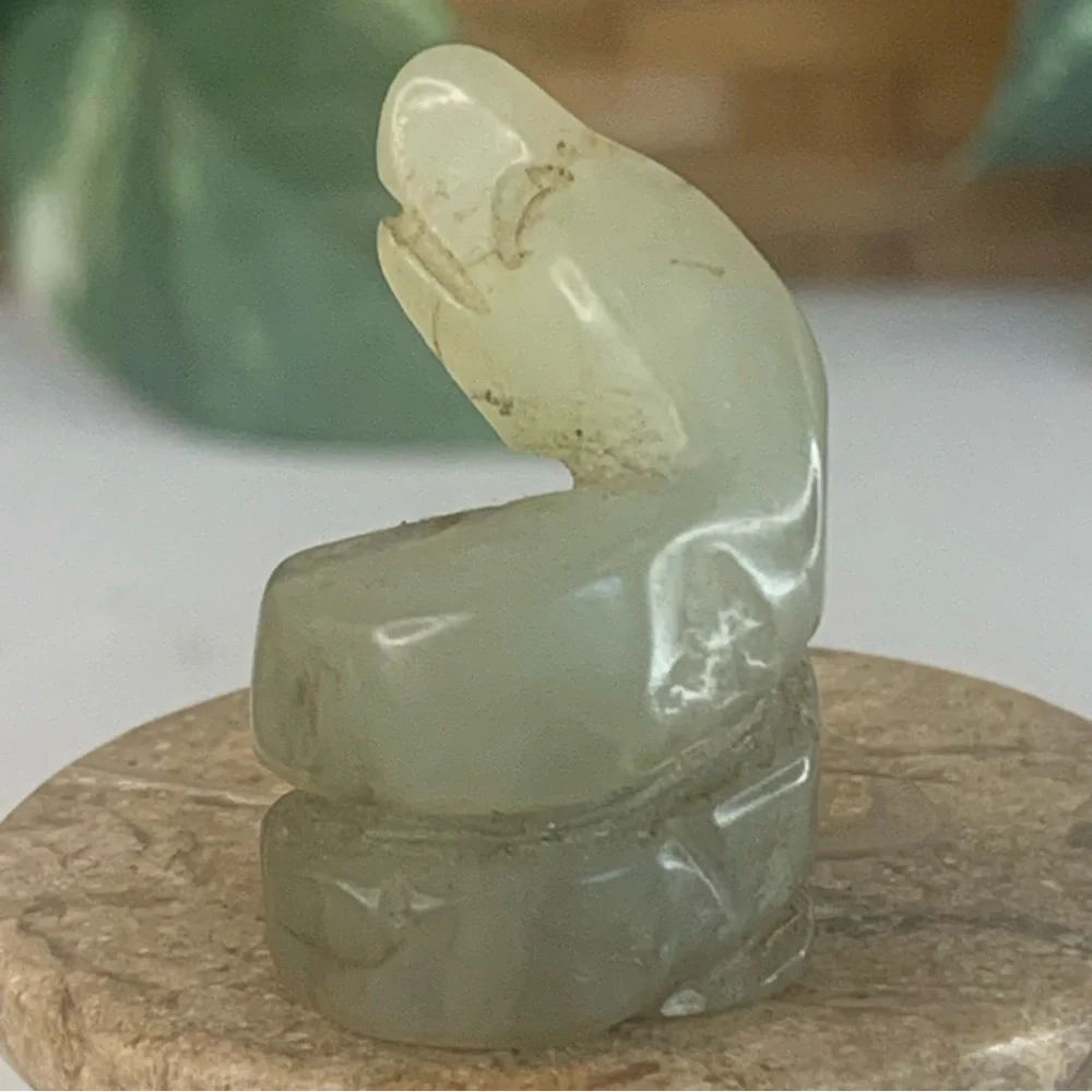 Vintage Chinese Zodiac Jade Snake Pendant Bead Hand Carved Miniature Animal 1.2
